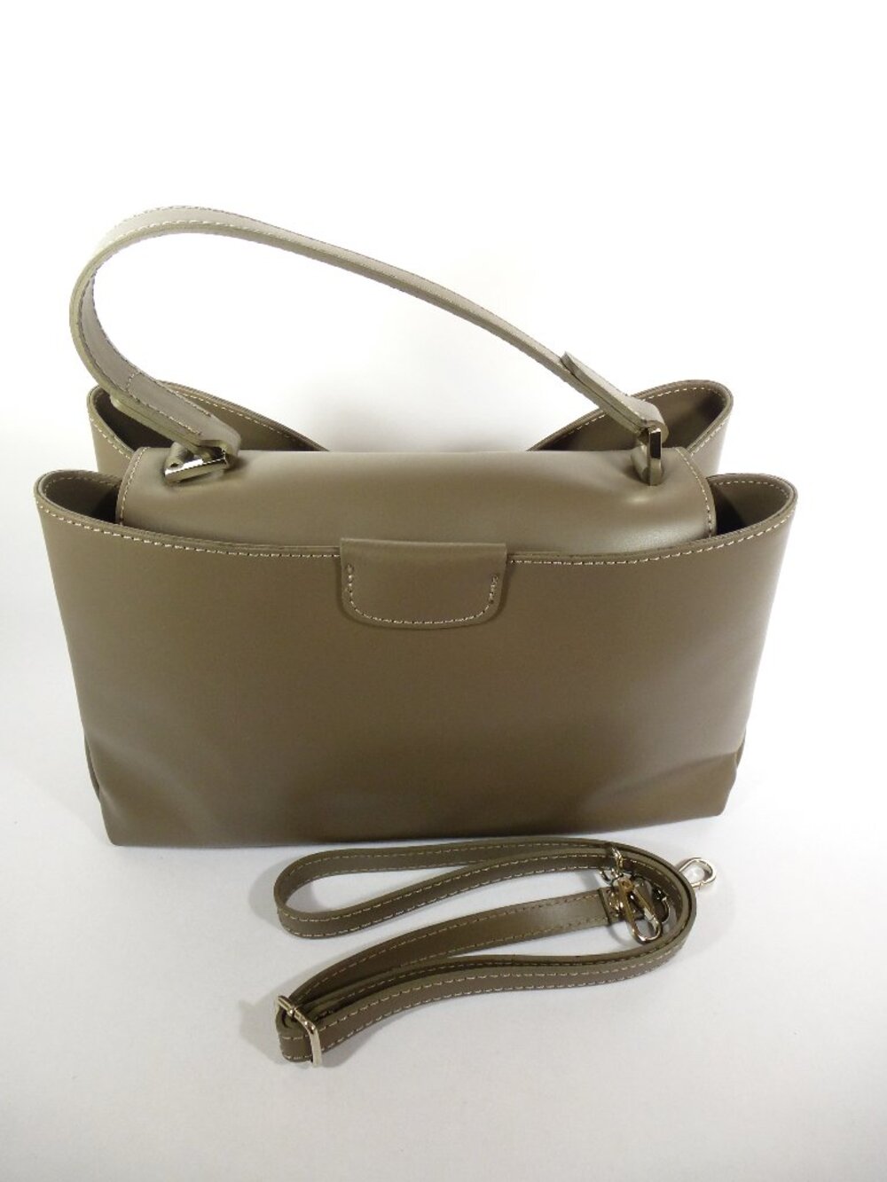 New Florence Leather Market grey smooth Italian leather handbag